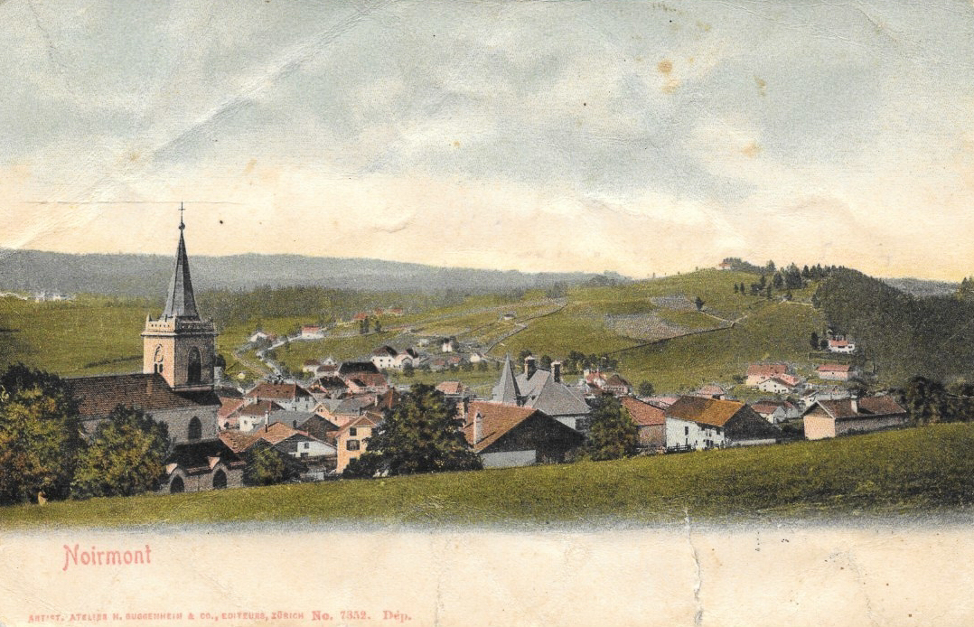 Carte postale ancienne du village du Noirmont et de son église